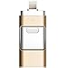 Produktbild QKa USB-Flash-Laufwerk Max. 128 GB, 3-in-1-Memory Stick Externer Speicher kompatibel mit iPhone/PC/iPad/Android und Anderen Geräten mit USB-Anschluss,Gold,16GB