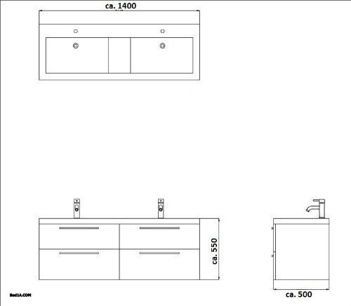 Badezimmer Möbel / Waschbecken / Doppelwaschtisch / Badmöbel / Unterschrank / Waschplatzlösung / Modell Garda-1440 / Farbe: Braun / Waschtisch - 6