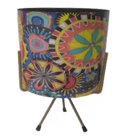 Cylindrical Shape Metal Pots with Stand | Rangoli Colors Flower Planter
