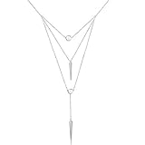 choker halskette echt gold Design: Diese Drei-Strang lange geschichtete Halskette kennzeichnet ein Silberton Bar Anhänger, Wassertropfen Anhänger und eine Kurve Bar Anhänger, mit abgestuften poliert zarten Ketten diese dreisträngige Halskette, die Kunst der Schichtung in einer einzigen, einfach und mühelos Erklärung Stück vervollkommnet.