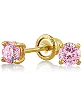 Bling Jewelry simulierten Rosa Turmalin CZ Baby Sicherheit Bolzen 14K Gold 3mm