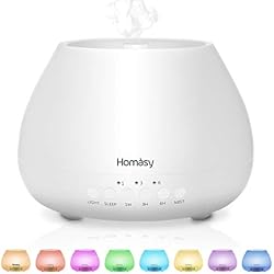 Diffuseur Huiles Essentielles Aromatiques 500ml Humidificateur Ultrasonique Portable à Brume Fraîche avec Technologie de Réduction du Bruit, Veilleuse LED 8 Couleurs Chambre/Salon/Bureau/Spa-Blanc