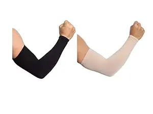 USL Women's and Men's Cotton Full Hand Arm Sleeves Gloves (Cream & Black, Free Size) Pack Of 2 Pair