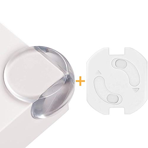 Babylovit, 12 protezioni per spigoli e bordi, in plastica trasparente, per tavoli e altri mobili, protezioni antiurto per bambini e neonati, con 4 protezioni per le prese elettriche incluse