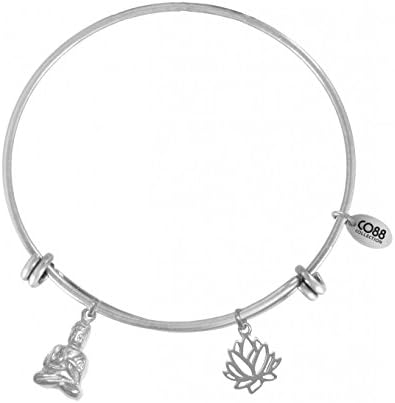 Bangle women Co88 Celestial steel silver charm 2 BUDDHA BLOSSOM 8CB-21006
