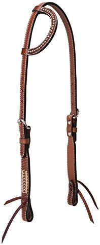 Turquoise Cross Basket Weave with Rawhide Accents 5/8" Sliding Ear Headstall, Chestnut