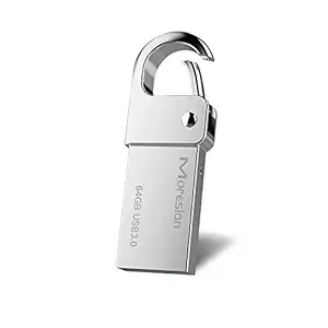 64GB USB Flash Drive, Moreslan USB 3.0 Flash Drive Keychain USB Stick Waterproof Aluminum Memory Stick Pen Drive High Speed for Computers Tablets and Other USB Devices - Silver