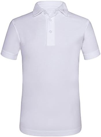 JITIMAO Boys Golf Dry Fit Polo Shirt for Age 5-15, Breathable Performance Short Sleeves T-Shirt Slim Fit (White) - 120cm