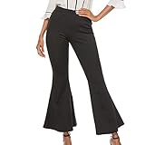 Loveletters  Women's Stretchy High Waisted Bell Bottoms Cropped Pants Comfort Fit Trousers Black
