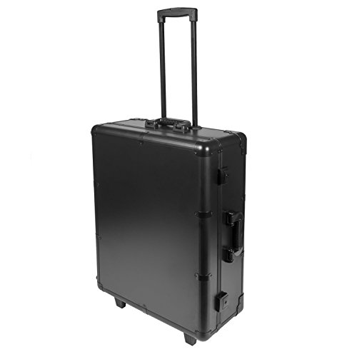 Visagisten-Trolley Kosmetikkoffer Visagistenkoffer Alutrolley Beauty Case Schminktisch + Spiegel + Beleuchtung Los Angeles Schwarz Silber 66x50x26 cm - 5