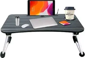 MASSEY Make in India Foldable Bed Study Table Portable Multifunction LaptopTable Lapdesk for Children Bed Foldabe Table Work Office Home with Tablet Slot & Cup Holder Bed Brown Coloured'-> (Black)