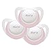 Produktbild NUK Genius Silikon Schnuller mit Namen, Größe 2, 6-18 Monate, weiß/rosa, 3 Stück