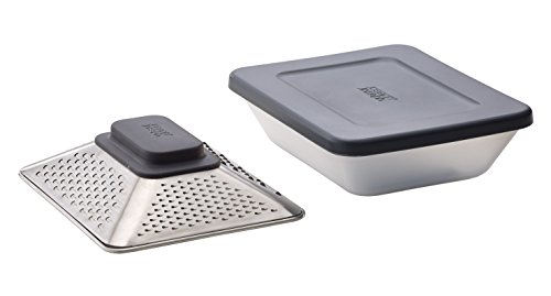 Joseph Joseph 20104 Prism 4-in-1-Kastenreibe mit Auffangbehälter und Deckel, Edelstahl, grau, 15.5 x 19 x 5.5 cm