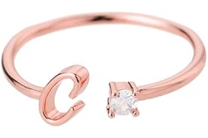 Bungsa® Buchstaben Ring roségold Zirkonia-Kristall aus Metall - biegbarer Fingerring/Zehenring Toering für Damen, Kinder & Herren - A B C D E F G H I J K L M N O P Q R S T U V W X Y Z