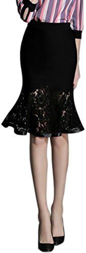 Relaxfeel Summer Solid Lace High Waist Fishtail Long Skirts Black