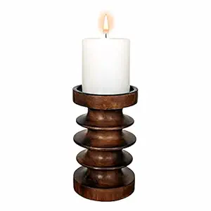 Lifetime Handmade Wooden Candle Stand/Holder for Home Dining Table Decor Brown with Candle 6 Inch