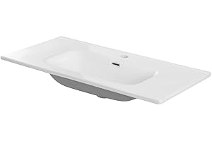 INBAGNO Lavabo consolle da Incasso su Mobile, Rettangolare in Ceramica Bianco Lucido, con Foro troppopieno