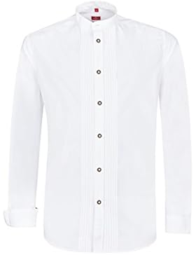 Trachtenhemd Roland weiß (Gr. XS-XL) Slim Fit mit Stehkragen und gefältelter Hemdbrust