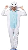Aivtalk Unisex Flanell Pajama Schlafanzug Kostüm, für Fasching Kinderparty Karneval, Einteilig Nachtwäsche Tierkostüm Jumpsiut Gr.L für Körpergrößer 170-180cm - Einhorn Blau/Weiß