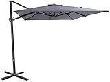 SORARA Parasol Déporté Jardin | Gris | 250 x 300 cm (2.5 x 3m) | Rectangulaire Roma | Commande à Manivelle | INCL. Pied en Croix