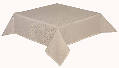 35 inch square (89cm) Polyester tablecloth with self coloured jaquard leaf vine design choice of 6 colours, non-iron easy care (CREAM 30530)