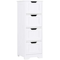Homfa Campagne Meubles de Rangement Commode Armoire Blanche pour Chambre Salle de Bain (Blanc Ivoire 4 Tiroirs)