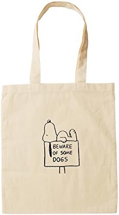 Snoopy Beware of Some Dogs - Natural Cotton Snoopy Tote Bag. Adorable Snoopy Gift - Reusable Shopping Bag, Perfect Beach Bag &amp; Shoulder Bag. Great Summer Tote Bag