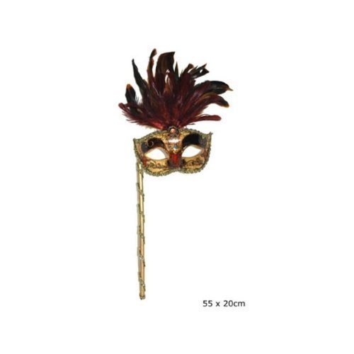 Preisvergleich Produktbild detailreiche Venezianermaske am Stab mit Federn