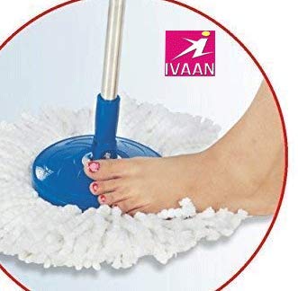 Ivaan Stainless Steel Mop Rod Stick with Refill 360 Degree Rotating Pole (Standard Size, Blue)