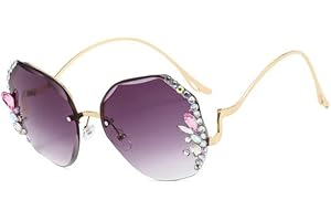 SBYMX New Vintage Rimless Diamond Sunglasses, Women Oversized Rimless Gradient Diamond Cutting Lens UV Protection Sunglasses (Gray)