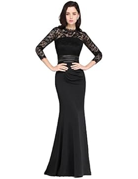 MisShow Damen Elegant Langes Abendkleid Ballkleider Spitzenkleider Brautjungferkleider 3/4 Arm Gr.32-46
