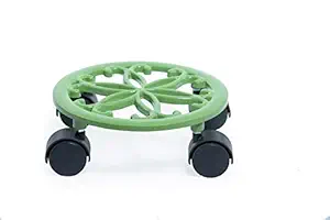 Vimal - Metal Plant Heavy Duty Iron Potted Plant Stand with Wheels Round Flower Pot Rack on Rollers Dolly Holder Wheels Indoor Outdoor Planter Trolley Casters Rolling Tray Coaster (Green)
