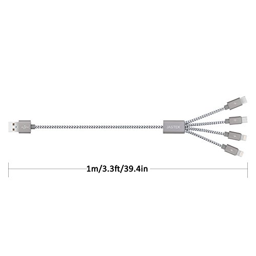 Multi USB-Kabel, jastek 3,3 Füße (1 Meter) 4 in 1 Geflochten mehrere Ladekabel Aluminum Adapter Stecker mit Typ C, 2 x 8 Pin Beleuchtung, Micro USB für universell einsetzbar – Aluminum Grau - 6