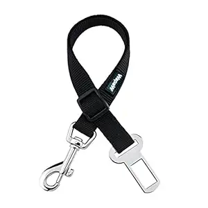 WapaW Dog Seat-Belt, Adjustable Black Nylon Vehicle Tether for Pets, Cat Car Restraint Lead (Pack of 1, Black)