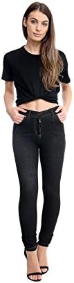 Ladies Stretchy Denim Womens Skinny Leggings Cotton Slim Jeggings (Black, 16)