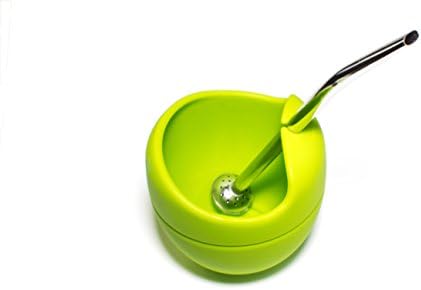 Loose Leaf Tea Cup / Yerba Mate Gourd and Bombilla Set Including Straw (lime)