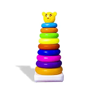 Dezva Rock-a-Stack, Classic Ring Stacking Toy / 9 Pcs Stacking Circle Toy / Squeeze Play with Early Educational Learning Stacking Tower, Best Gift for 6+ Months Boys & Girls