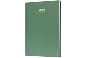 iTrend A5 Page a Day including Half Page Weekend Diary - Lined Diary with Premium Thick Paper - 2024 Diary Full Year Weekly Planner - Hard Back Cover & Ribbon - For Home School Office (Peacock Green)