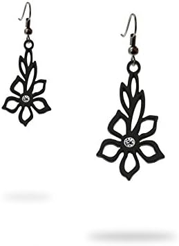 Dangling Hooks Earrings Women Tiare flower Black Silicone Gum LAD 0321 G - Blue Pearls