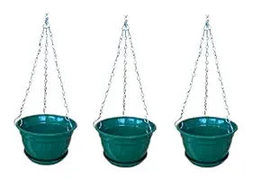 ADN Trader Hanging Planter with Metal Chain and Base Plate (Green, 3 Qty)