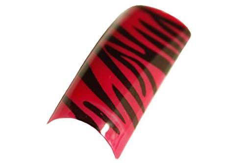 Effect Beauty 100pcs Dark Pink & Black Tiger Stripes Acrylic Pre-Designed Nail Tips With Storage Box - Tip Sizes 1-10
