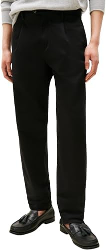 Tommy Hilfiger Uomo Pantaloni Chino Harlem Satin Relaxed Fit, Nero (Black), 34W/28L