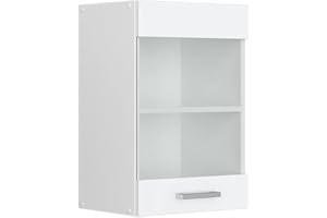Vicco Glass kitchen cabinet Raul, White High Gloss/White, 40 cm