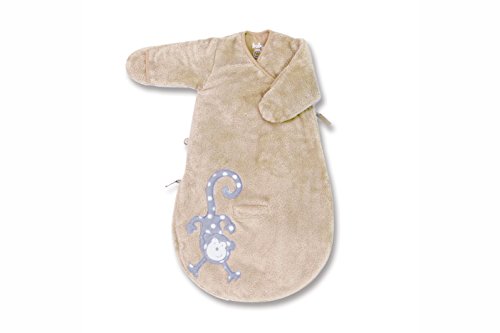 Baby Boum Unisex Baby 60cm Long Super Car Seat Sleeping Bag with Arms and Scratch Mitts with Cute Monkey Appliqué Crunchy Beige 0-3 Months