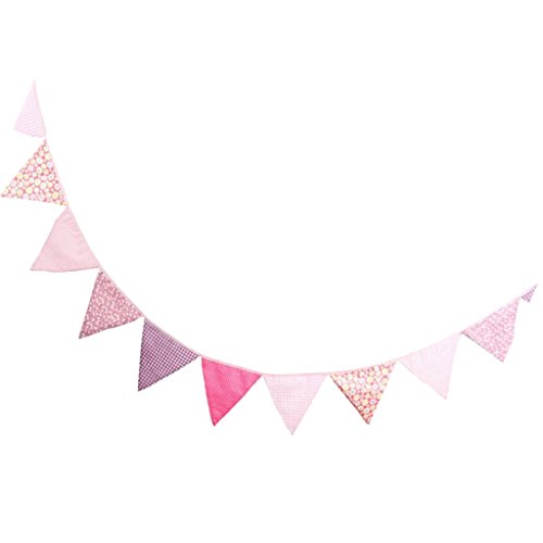 Gazechimp 3.2m Dreieck Wimpelkette mit 12 Schöne Blumen Flagge , Wimpel Girlande aus Baumwolle für Weihnachten Hochzeit Geburtstag Haus Dekor , 16x16x16cm – Rosa - 5
