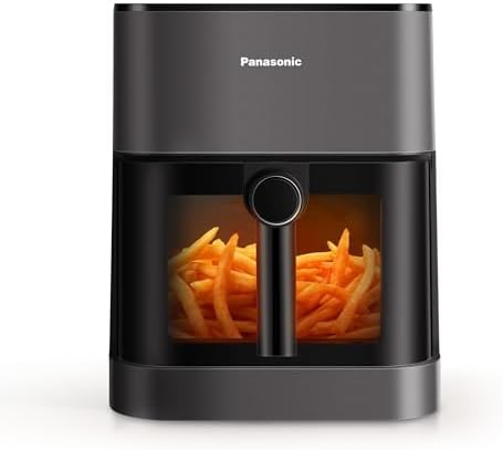 Panasonic NF-CC500SXE Friggitrice ad Aria con Finestra di Ispezione, 5L, 80-200°C, Timer Digitale e LCD, Vapore Delicato, 11 Programmi, Facile Pulizia, Grigio Opaco