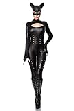 AT 3-tlg. Katzen Kostüm 'Sexy Cat' im Wetlook : Overall, Maske, Handschuhe, Catwoman Set in schwarz von MASK PARADISE (S/M (36-38))