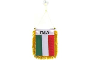 AZ FLAG - Fanion Italie Pour Décoration Voiture Avec Ventouse et Franges Dorées - Mini Drapeau Italien - 13x10 cm