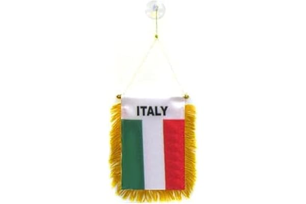 AZ FLAG - Fanion Italie Pour Décoration Voiture Avec Ventouse et Franges Dorées - Mini Drapeau Italien - 13x10 cm