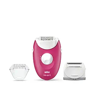 Braun Silk-Epil 3 3-410 Raspberry Corded Epilator with 3 Extras, Pink